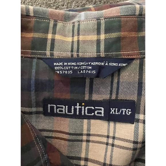 Men's Nautica Button‎ Up Shirt XL Extra Large Plaid Long Sleeve Pocket Casual - Picture 3 of 3